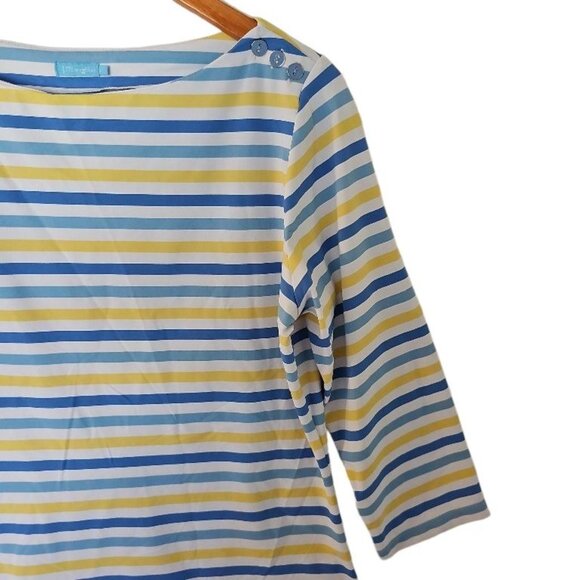 J.McLaughlin Wavesong Blouse Top Womens L Large Blue Stripe Catalina Cloth Butto - Picture 6 of 10